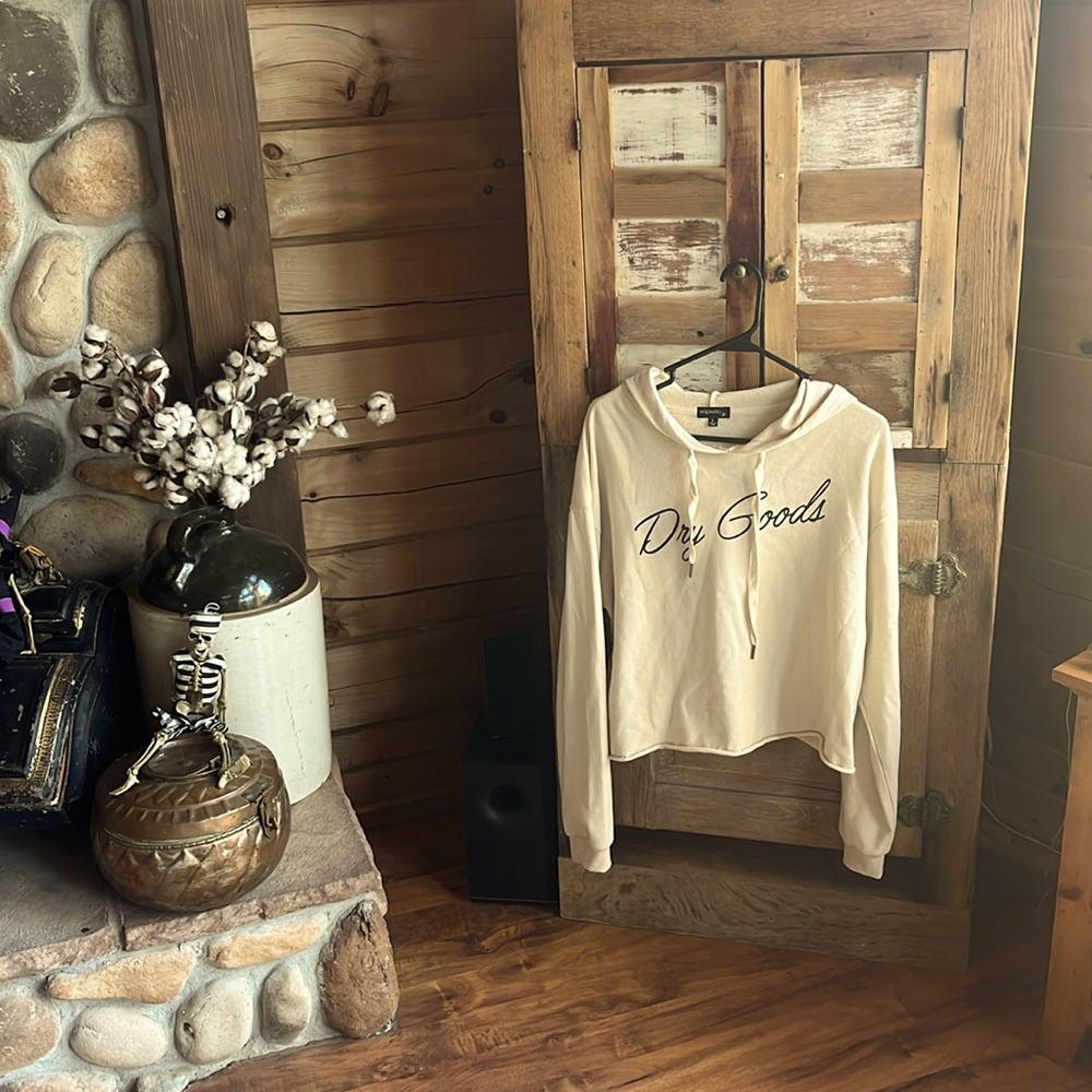 Cream Hooded Dry Goods Crop Top.